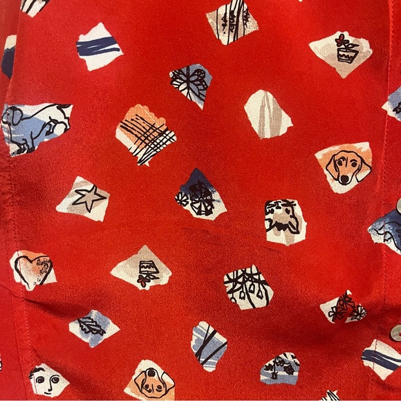 Anthropologie John Mark Silk Dog Print Tunic Playful Artistic Button Front Top - Picture 4 of 13